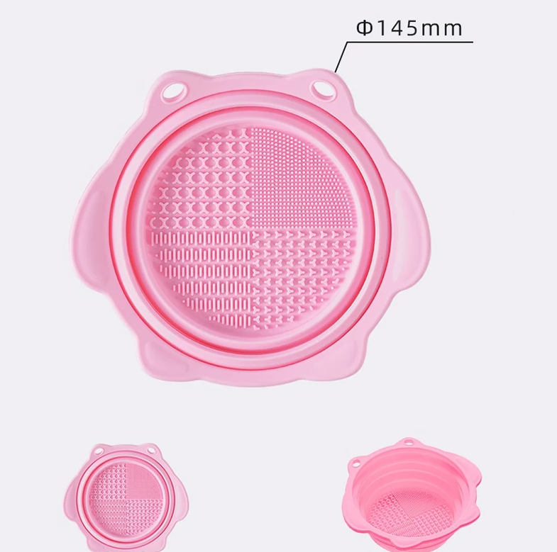 Multi-functional Silicone Makeup Brush Cleaning Folding Bowl Sponge Puff Beauty Tool Makeup Brush Washing Scrubber Pad Soft Mat Scrubber Box