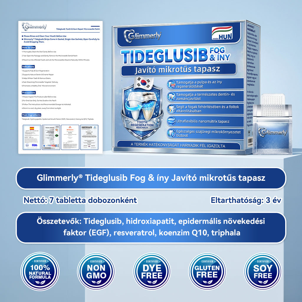 🦷𝐆𝐥𝐢𝐦𝐦𝐞𝐫𝐥𝐲®😁  Tideglusib Fog & íny Javító mikrotűs tapasz | Fejlett őssejt-aktiváló fogcsíkok (újjáépíti a fogzománcot és a dentint • erősíti az ínyt • megszünteti a fogkövet és a szagokat • megállítja a fogérzékenységet)) 3.0🦷
