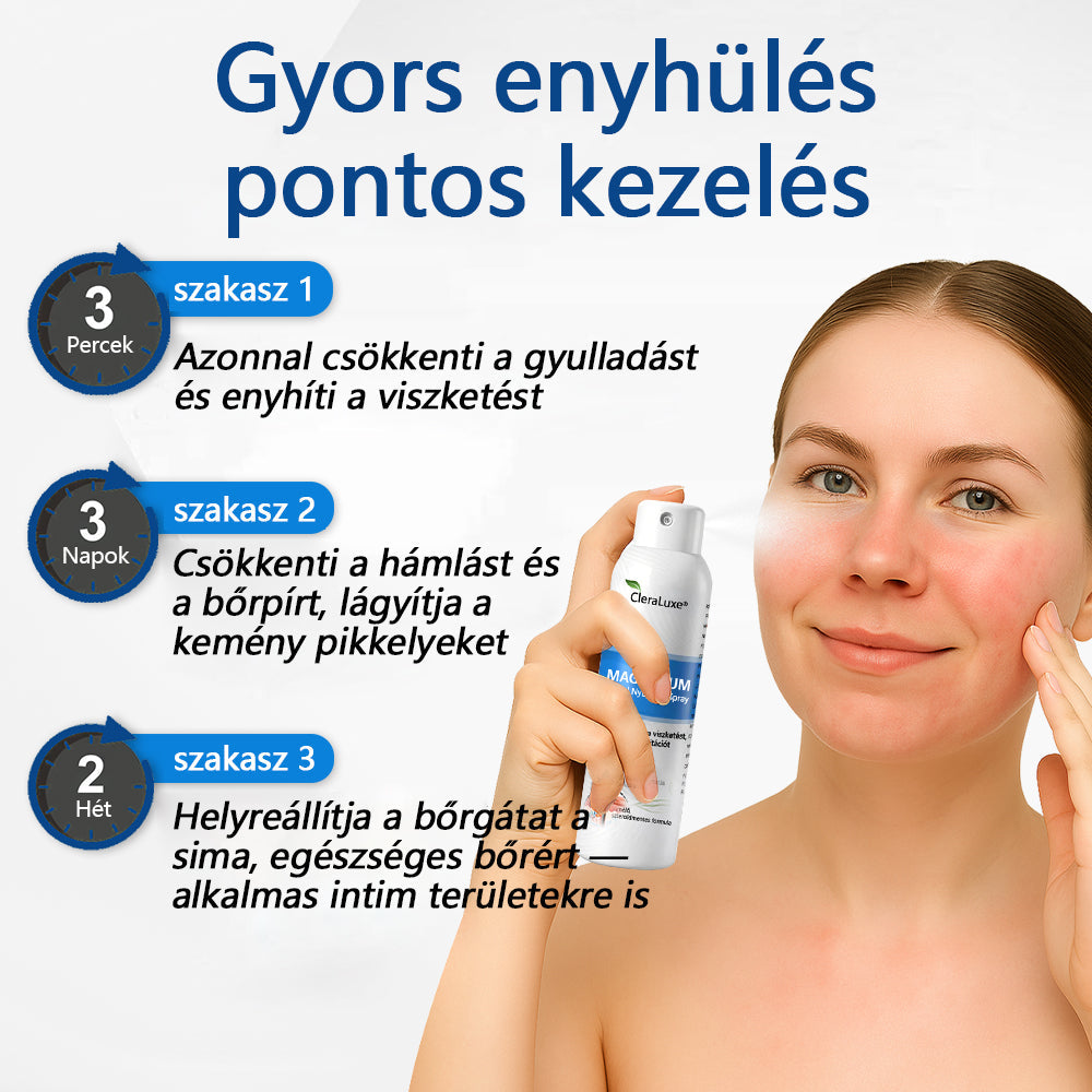 CleraNature® Magnéziumos Spray – Gyors Enyhülés Viszkető, Vörös és Érzékeny Bőrre (Még Intim Területeken is)✨