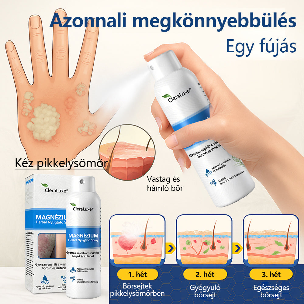CleraNature® Magnéziumos Spray – Gyors Enyhülés Viszkető, Vörös és Érzékeny Bőrre (Még Intim Területeken is)✨