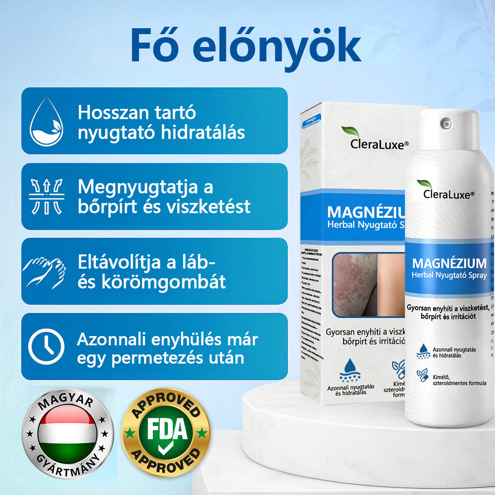 CleraNature® Magnéziumos Spray – Gyors Enyhülés Viszkető, Vörös és Érzékeny Bőrre (Még Intim Területeken is)✨